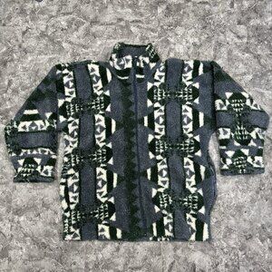 Vintage Monterey Aztec Fleece Jacket Women Size M Full Zip Collared Made In USA